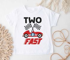 "Two fast race car shirt, racecar birthday shirt for boys, birthday boy shirt, custom race car shirt, racecar birthday party t-shirt 7-114 This listing is for a birthday shirt. Please read all the information before placing an order. How to order NOTE: You have 2 options for this listing. * Front only: that means your shirt will have the image on the front of the shirt and will be blank on the back (no name or age) *Front and back: means your shirt will have both front design and back design, fo Racecar Birthday Party, Custom Race Car, Birthday Boy Shirt, Shirt For Boys, Car Shirts, Birthday Boy Shirts, Boy Shirt, Boys Birthday, Birthday Boy