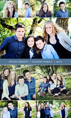 a collage of people posing for pictures in the woods