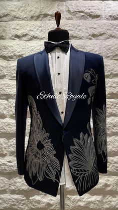 Elevate your formal wardrobe with our Wedding Tuxedo Blue, perfect for grooms, groomsmen, and special occasions. This impeccably tailored dinner suit combines classic sophistication with modern design, ensuring a polished and refined look. Ideal for weddings and formal events, this suit offers a comfortable fit and an elegant silhouette. Whether you're the groom or part of the wedding party, this suit will make you stand out with style and confidence, making it an essential addition to your formal attire. Please note: This is a made-to-measure product. Simply select your approximate chest size when placing your order. Once your order is received, we will contact you to schedule a video call for complete measurements. Color Disclaimer: While we make every effort to display the colors accura Tuxedo For Men Wedding Groom Style, Blue Groom Tuxedo, Groom Tuxedo Blue, Wedding Suit Blue, Tuxedo Blue, Blue Tuxedo Wedding, Groom Wedding Suit, Blue Groom