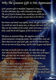 a christmas poem with an image of a star above it and the words, why the greatest gift is not appreciated