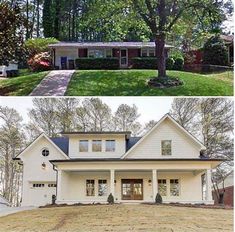 before and after photos of a white house