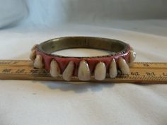 Creepy Human 20 Denture Tooth Teeth Fancy Brass Bangle Bracelet Gothic Halloween | eBay Teeth Creepy, Creepy Accessories, Human Teeth Jewelry, Teeth Bracelet, Teeth Accessories, Haunted Christmas, Bracelet Gothic, Fashion Design Classes, Fake Teeth