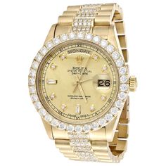 18K Yellow Gold Mens Rolex Presidential Prong Diamond Day-Date 36mm Watch 8 CT. Rolex Presidential, Mens Rolex, Rolex Milgauss, Rolex Diamond, Gold Diamond Watches, Gold Rolex, Rolex Air King, Used Watches, Best Watches For Men