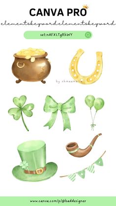 watercolor cliparts for st patrick's day with the text canva pro