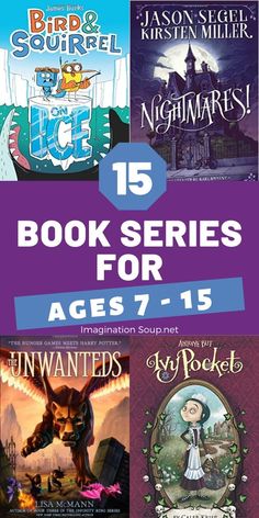 books for ages 7 - 15 with text overlay