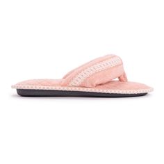 Pamper your feet by picking up a pair of our MUK LUKS® Darlene Micro Chenille Thong Slippers.  The memory foam insole will give your feet the soft and added comfort they deserve.  The design allows for added flexibility and still having the slip on convenience.   Available in Small (5-6), Medium (7-8), and Large (9-10) and multiple color options.  Wipe with damp cloth. Do not bleach. Dry flat.  Imported. House Shoes Slippers, Summer Sock, Suede Slippers, Summer Slippers, Kids Slippers, Shoe Carnival, Slipper Socks, Boot Socks, House Shoes