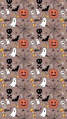 halloween seamless background with pumpkins, ghost and jack - o'- lanterns