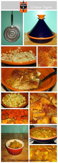 several pictures of different food items including chicken and potatoes