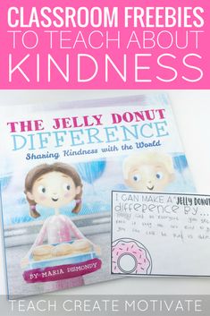 the jelly donut reference book with text overlay that reads classroom freebies to teach about kindness