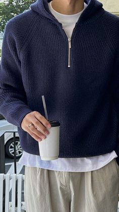 Blue Quarter Zip Outfit Men, Men Navy Outfit, Men’s Fashion Simple, Men Pullover Outfit, Navy Blue Sweatshirt Outfit Men, Sweater Man Outfit, Navy Blue Sweater Outfit Men, Navy Blue Outfits Men, Casual Men Outfits Aesthetic