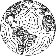 a black and white drawing of an abstract design in a circular shape with wavy lines