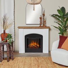 Real Flame Anika Fireplace Mantel Package in White Stainless Steel Fireplace, Electric Fireplace With Mantel, Indoor Electric Fireplace, Wall Mounted Fireplace, Faux Tiles, Mounted Fireplace, Fireplace Logs, Electric Fireplace Insert, Real Flame