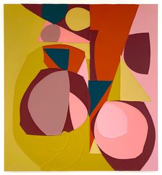 an abstract painting with various shapes and colors