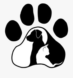 a cat and dog paw print with the silhouette of an animal's head on it