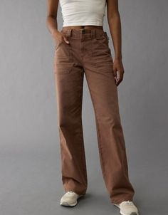 The it fit you need, with a high rise and wider leg from the thigh through the ankle. Brown High Waist Relaxed Fit Bottoms, Full Length Cargo Pants With Five Pockets For Fall, Chic Brown Bottoms With Five Pockets, Fitted Straight Leg Cargo Pants For Fall, Fall Mid-rise Relaxed Fit Cargo Pants, Mid-rise Relaxed Fit Cargo Pants For Fall, Elevated Casual Pants With Five Pockets, Brown Mid-rise Utility Bottoms, Mid-rise Brown Wide Leg Pants For Fall