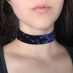 "A dark blue starry, constellation patterned velvet choker necklace featuring soft, double sided ribbon and bronze adjustable clasp. It's hard to capture on camera just how gorgeous this velvet is! Made from 1\" wide non-stretch velvet ribbon. The length shown in photos is 12\" and more options are available. Each size comes with an additional 2.5\" extender chain. For best fit, measure around the smallest part of your neck (close to center) and choose the next smallest size. If you want a custo Adjustable Star Choker For Festival, Adjustable Star-shaped Choker For Festivals, Adjustable Celestial Choker Jewelry, Adjustable Star Choker, Adjustable Star Shaped Choker As A Gift, Adjustable Star-shaped Choker For Gift, Adjustable Star Shaped Choker For Gift, Celestial Whimsigoth, Whimsigoth Jewelry