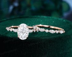 Oval Moissanite Engagement Ring Set,vintage Moissanite Stacking Ring,14k/18k Rose Gold,marquise Diamond Ring,dainty Bridal Set,promise Gift - Etsy Mossanite Engagement Rings, Wedding Ring Set Gold, Oval Wedding Ring Set, Rose Gold Oval Engagement Ring, Oval Cut Moissanite Engagement Ring, Rings Oval, Oval Moissanite Engagement Ring, Marquise Diamond Ring, Moissanite Engagement Ring Set