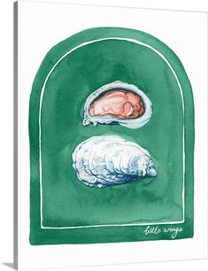 a watercolor drawing of a sleeping baby in a green arch