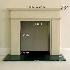 the fireplace is shown with measurements for each piece