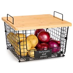 PRICES MAY VARY. IMPORTANT - Please measure your closet space or tabletop space and refer to the baskets dimensions before ordering In case it does not meet your needs or space size! DIMENSION - The overall size of the basket is 14.6" L x 12.5" W x 8.65" H(10" H with the handles). The size of the Bamboo board is 14.6" L x 12.5" W x 0.45" H. The size of the opening is 9" L x 5.1" H. Please refer to the basket size information before ordering. (Patent No.: US D936,364 S) ★Space-Saving Design For V Onion Storage, Tiered Fruit Basket, Wire Fruit Basket, Kitchen Countertop Organization, Kitchen Counter Organization, Wire Basket Storage, Potato Bread, Countertop Organizer, Bamboo Top