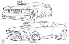 two cars are shown side by side in this drawing