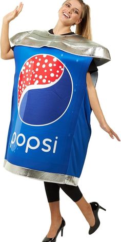 a woman in a pepsi costume is posing for the camera