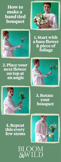 a poster with instructions for how to tie a flower in five different positions, including the text