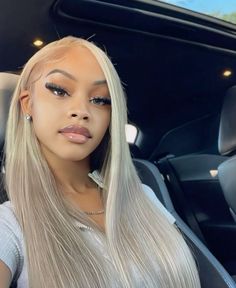 Blonde Slick Back Hair Black Women, Platinum Blonde Black Women, Platinum Hair Black Women, Colored Wigs On Light Skin Women, Platinum Blonde Hair On Brown Skin, Light Skin With Blonde Hair, Blonde Hair On Light Skin Black Women, Platinum Blonde Wig Black Women, Blonde Hair Baddie