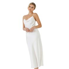 White Satin Midi Dress, Satin Midi Dress, 80 Dress, Clothing Ideas, White Satin, Cowl Neck, Sleeveless Formal Dress, Spaghetti Strap, Must Haves