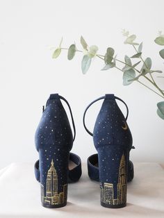 Art Deco Shoes, Wedding Shoes Sneakers, Unique Wedding Shoes, Custom Wedding Shoes, Navy Art, Rose London, Navy Blue Shoes, Blue Wedding Shoes, Chrysler Building