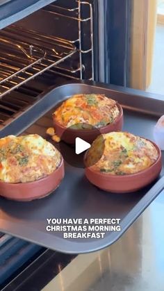 three small casserole dishes sitting on top of an oven pan with the words, you have a perfect omelet for breakfast