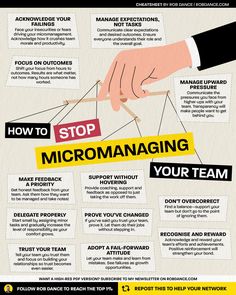 a poster with instructions on how to stop microanaging your team