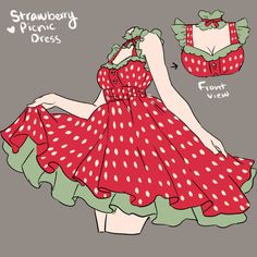 a drawing of a woman in a red polka dot dress