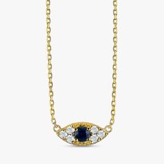 Margaret This 14k gold evil eye necklace with diamonds and sapphires is as gorgeous as it is lucky. If you want to double your luck, consider checking out our Hamsa necklace as well! - Handmade- Solid Gold- Natural Diamonds and Sapphire- Total Diamond Carat Weight: .10 ctw- Total Sapphire Carat Weight: .14 ctw- Size of Eye: 10 x 4.5 mm All pieces come beautifully boxed in suede pouches you can always use (which really comes in handy when traveling!) Gold Evil Eye Necklace, Necklace With Diamonds, Evil Eye Necklace Gold, Hamsa Necklace, Handmade Fine Jewelry, Sparkling Diamond, Diamond Carat, Evil Eye Necklace, Eye Necklace