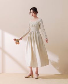 FEATURES 50%Linen, 50% cotton, Lace Long sleeve dress Back zipper High waistband Perfect for Spring, Autumn Dry clean SIZE Available in sizes XXS-XL How to choose size ? 1.Check your body measurement with instructions https://www.etsy.com/listing/794054080 2.Get your size in Size Chart with your body measurement https://www.etsy.com/listing/794055682 3.Send me your measurement if you need help Waist Hips Your over all Height Weight Normal size. 4.When to choose bespoke order 1. Change the length Beige A-line Long Sleeve Dress For Spring, Fitted Beige Long Sleeve Dress For Spring, Beige A-line Vintage Dress For Spring, Beige Long Sleeve Maxi Dress For Spring, Spring Linen Dress With Square Neck For Daywear, Spring Square Neck Linen Dress For Daywear, Vintage Long Sleeve Beige Midi Dress, Vintage Beige Long Sleeve Midi Dress, Beige Long Sleeve Vintage Midi Dress