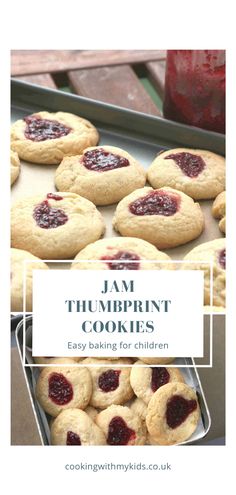 jam thumbprint cookies with the title overlay