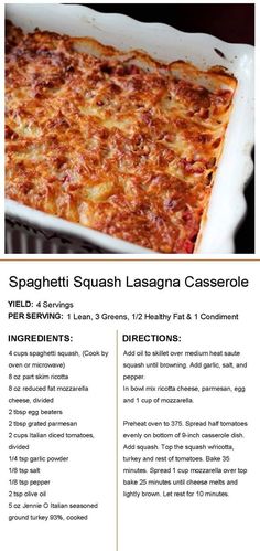 the recipe for spaghetti squash lasagna casserole