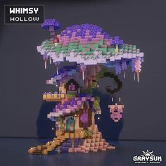 an image of a tree house made out of lego blocks with purple flowers on it