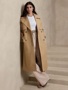 Rio Bonded Trench Coat | Banana Republic Trench Coat Outfit Fall, Petite Trench Coat, Trench Coat Fall, Khaki Trench, Khaki Trench Coat, Trench Coat Outfit, Beige Trench Coat, Denim Trench Coat, Trench Coat Style