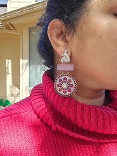 This beautiful earrings are handcrafted by our indian artisian. It has been made by brass and hand polished to make it look outstanding. 3 inches long Beautiful Earrings, Ruby, Brass, Silver