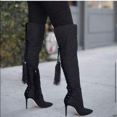 These Boots Are Sooo Sexy Look At Zoomed Pic Of Detail All Over Boot. For Dresses Pants Or Skirts . 3.5-4” Heel Otk Or Thigh Boots. Still Like New Two Uses Excellent Lsurprisingly Comfortable After Ffitst Wear Vince Camuto Shoes, Thigh Boot, Dress Pant, Vince Camuto, Over The Knee, Over The Knee Boots, Like New, Fashion Inspo, Women Shoes