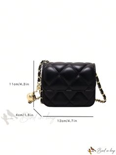 Bird in Bag - Small Black Flap Bag with Chain Strap Trendy Formal Bag With Chain Detail, Trendy Formal Bag With Chain, Trendy Chain Bag For Formal Occasions, Black Square Flap Bag With Chain Strap, Black Square Bag With Chain Strap, Trendy Square Bags With Gold Chain, Trendy Formal Shoulder Bag With Chain Strap, Trendy Box Bag With Chain Strap For Formal Events, Black Box Shoulder Bag With Chain Strap