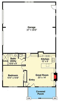 the floor plan for this house shows the garage and living room, as well as the bedroom