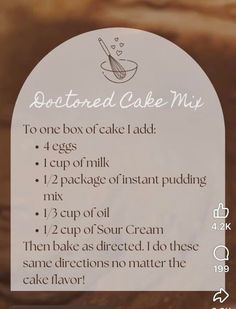 the instructions for how to make baked cake mix