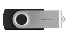 a usb stick with the word boss's friend on it and an oval hole in the middle