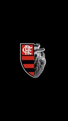 the crest of a heart on a black background with red and white stripes around it