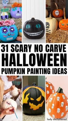 scary no carve pumpkin painting ideas for kids and adults to paint on the outside