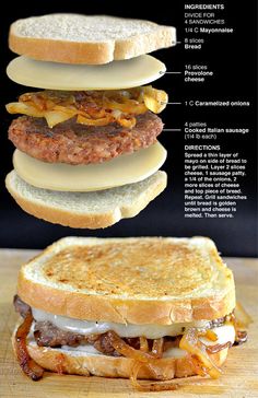 an italian sausage patty melts recipe on a toasted bun