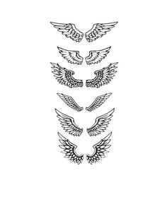 four different types of wings in black and white, each with one wing on the left side