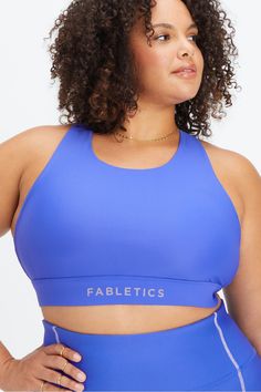 No-Bounce Sports Bra Fabletics blue female Activewear >> Womens >> Sports Bras >> High Impact plus Running/Training Moisture-Wicking/Removable Bra Cups/UPF Protection The high-impact support you need Female Activewear, Workout Tops For Women, Womens Sports, High Impact Sports Bra, Running Training, Bra Cups, Sports Bras, Active Wear For Women, Workout Tops